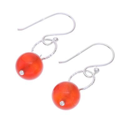 Alternate image for Round Carnelian Dangle Earrings Crafted in Thailand Ring Shimmer