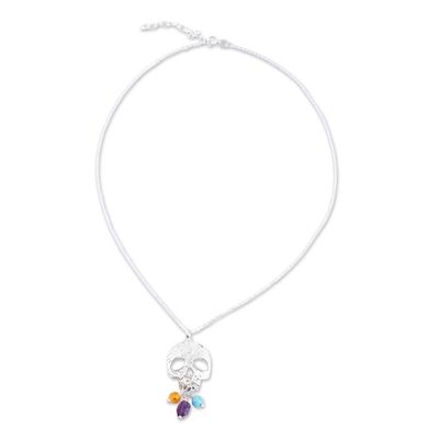 Alternate image for Multi-Gemstone Skull Pendant Necklace from Mexico Sweet Life