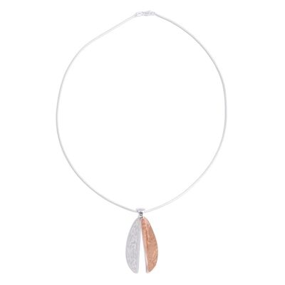 Alternate image for Leaf-Shaped Sterling Silver and Copper Pendant Necklace Rippling Leaf