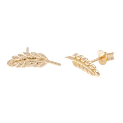 Alternate image for Leaf 18k Gold Plated Sterling Silver Button Earrings Adorable Leaves