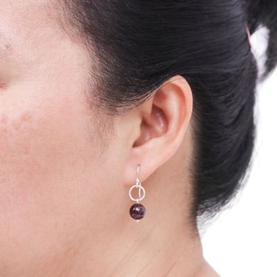 Alternate image for Round Garnet Dangle Earrings Crafted in Thailand Ring Shimmer