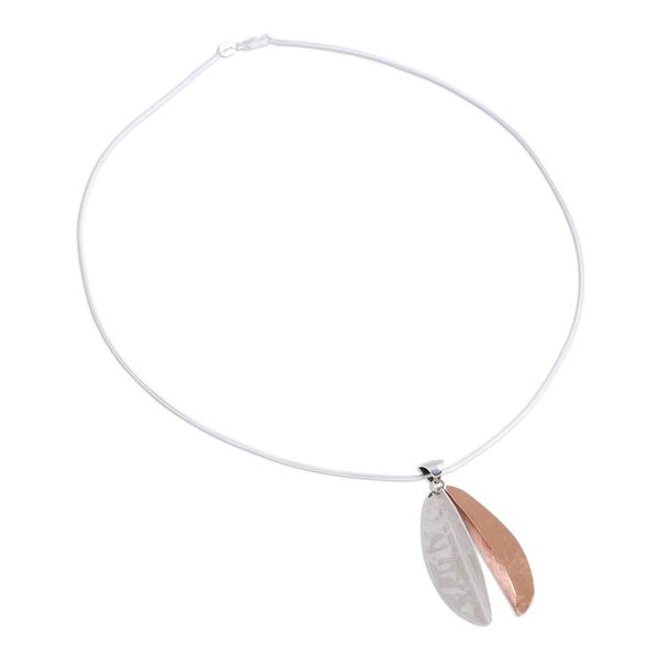 Alternate image for Leaf-Shaped Sterling Silver and Copper Pendant Necklace Rippling Leaf
