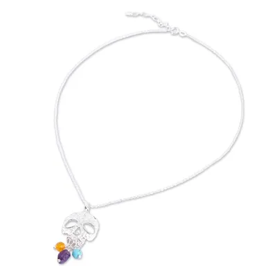 Alternate image for Multi-Gemstone Skull Pendant Necklace from Mexico Sweet Life