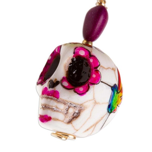 Alternate image for Artisan Crafted Skull Earrings Calavera Hummingbird