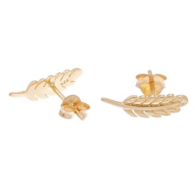 Alternate image for Leaf 18k Gold Plated Sterling Silver Button Earrings Adorable Leaves