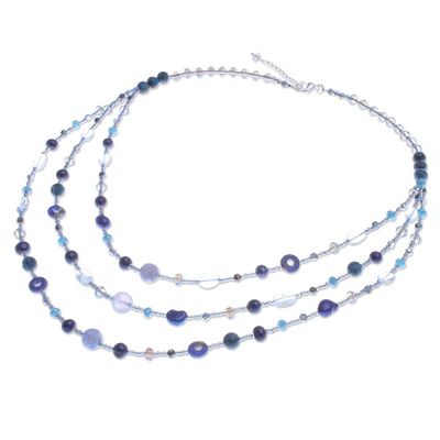 Alternate image for Blue Multi-Gemstone Beaded Strand Necklace from Thailand Dreamy Blue