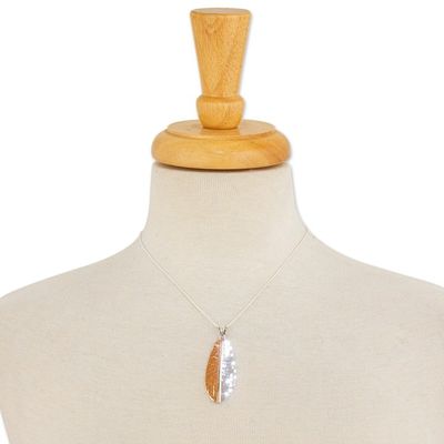 Alternate image for Leaf-Shaped Sterling Silver and Copper Pendant Necklace Rippling Leaf