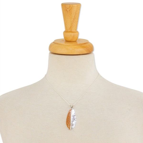Alternate image for Leaf-Shaped Sterling Silver and Copper Pendant Necklace Rippling Leaf