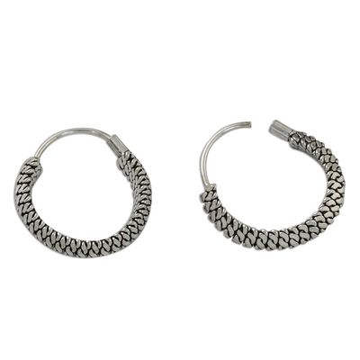 Alternate image for Chain Motif Sterling Silver Hoop Earrings from Thailand Charming Chain