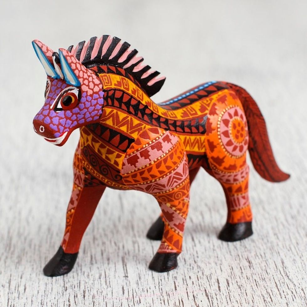 Hand-Painted Wood Alebrije Horse Figurine from Mexico 'Steadfast Horse'