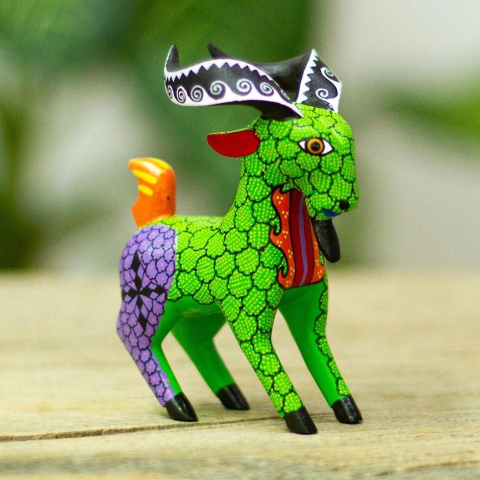 Handmade Alebrije Goat Figurine 'Bold Goat'