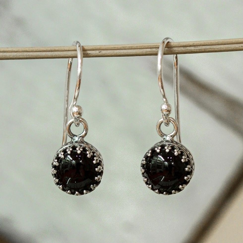 Taxco Silver and Obsidian Dangle Earrings from Mexico 'Nighttime'