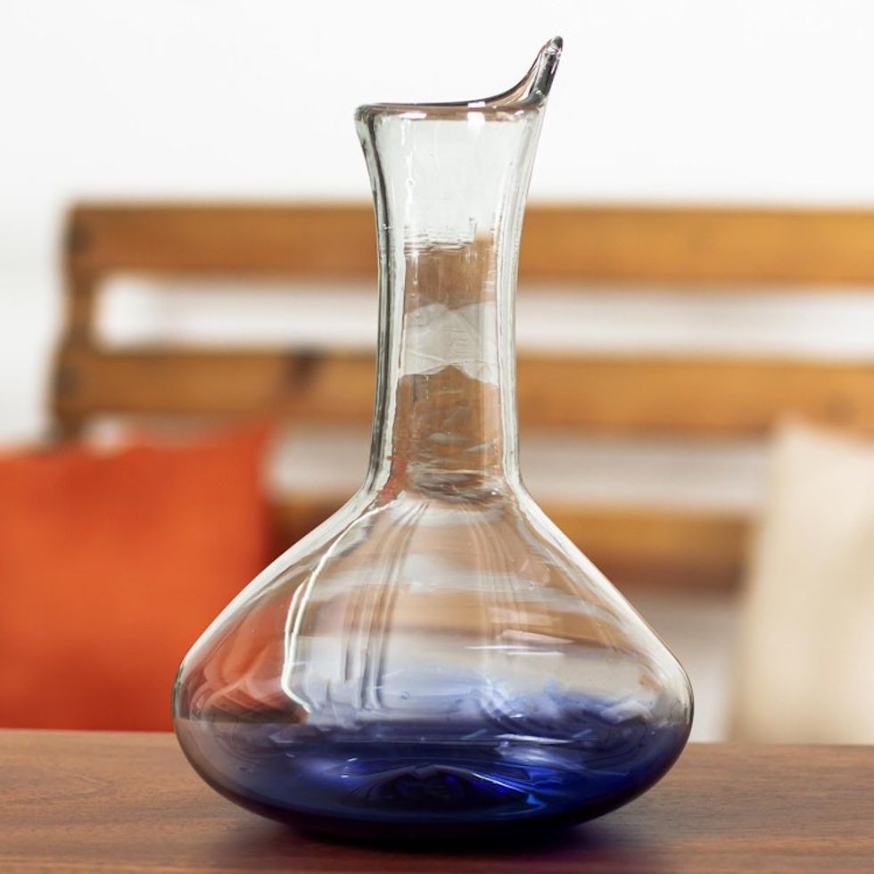 Artisan Crafted Glass Decanter 'Blue Haze'