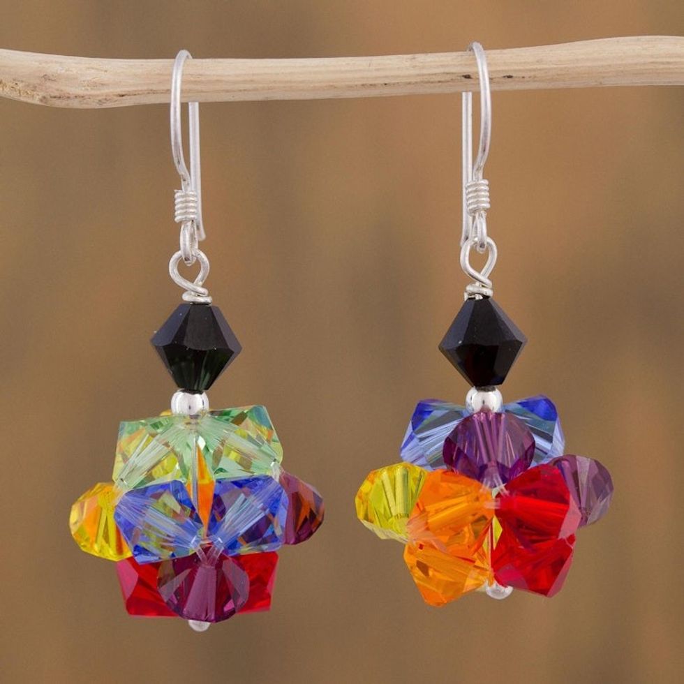 Multicolored Swarovski Crystal Dangle Earrings 'Colors of Pride'