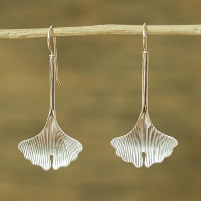 Alternate image for Handmade Taxco Sterling Silver Drop Earrings from Mexico Textured Leaves