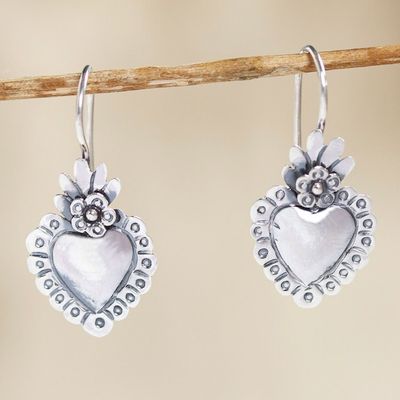 Alternate image for Handcrafted Sterling Drop Earrings Blooming Sacred Heart