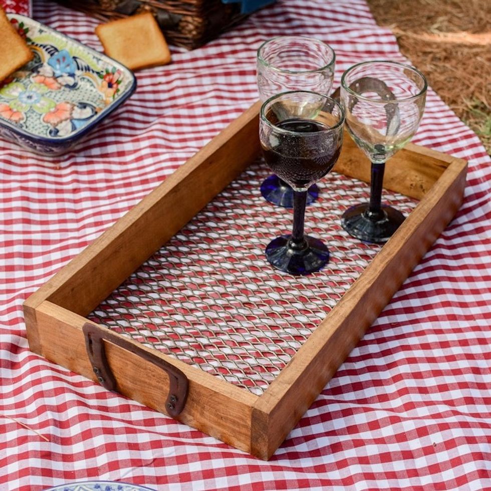 Pinewood Tray with Upcycled Iron Horseshoe Handles 'Horseshoe Service'