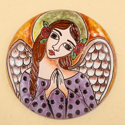Primary image for Handcrafted Angel with Roses Ceramic Decorative Plate Angel with Roses
