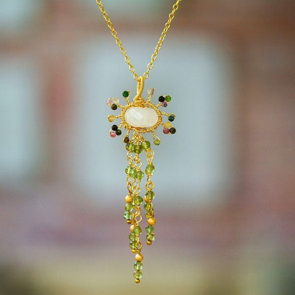 Alternate image for Gold-Accented Quartz Tourmaline and Peridot Pendant Necklace Absolute Harmony