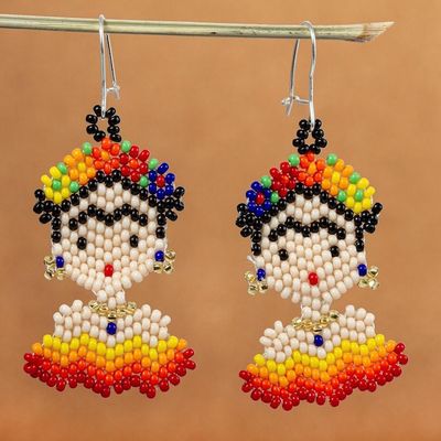Alternate image for Handmade Beaded Earrings on Sterling Silver Hooks Frida in Red and Yellow
