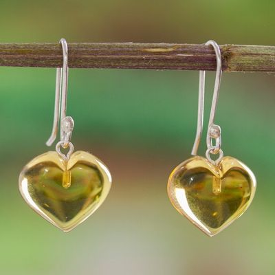 Alternate image for Mexican Sterling Silver and Amber Heart Dangle Earrings Hearts of Nectar