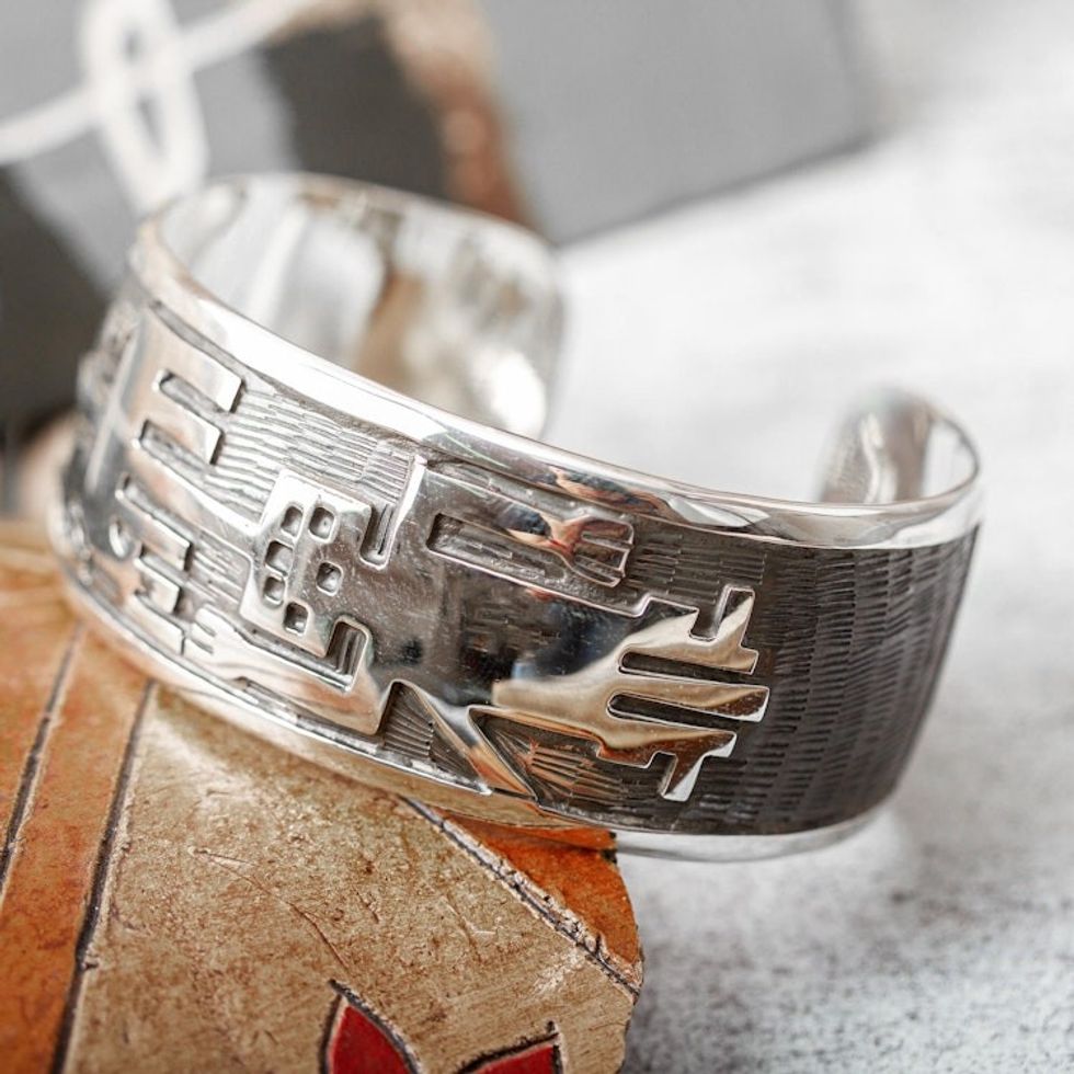 Sterling silver cuff bracelet 'Mapuche Warrior'