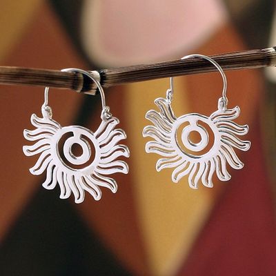 Alternate image for Sterling silver hoop earrings Aztec Sun
