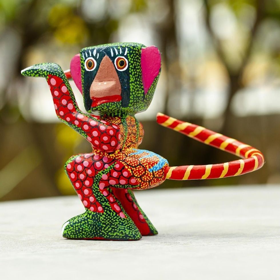 Handmade Animal Alebrije Figurine 'Crazy Monkey'
