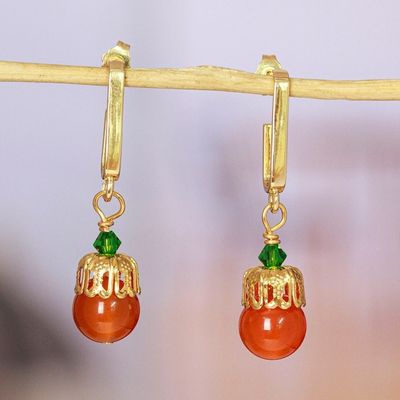 Alternate image for Gold-Plated Carnelian and Swarovski Crystal Dangle Earrings Evening Splendor