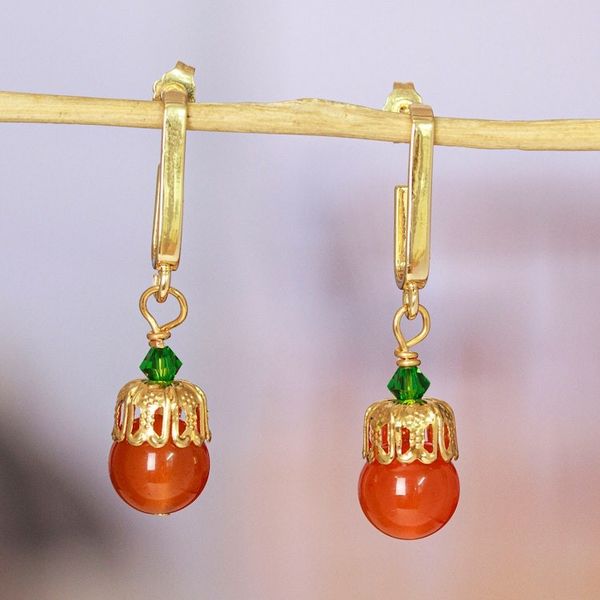 Alternate image for Gold-Plated Carnelian and Swarovski Crystal Dangle Earrings Evening Splendor