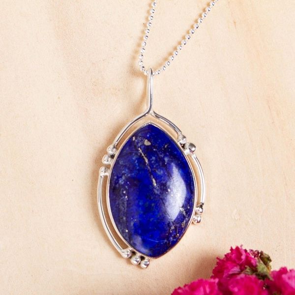 Alternate image for Lapis Lazuli and Taxco Silver Pendant Necklace from Mexico Wintry Eye