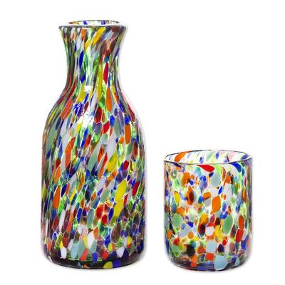 Alternate image for Carafe and Glass in Handblown Glass Pair Jubilant Color