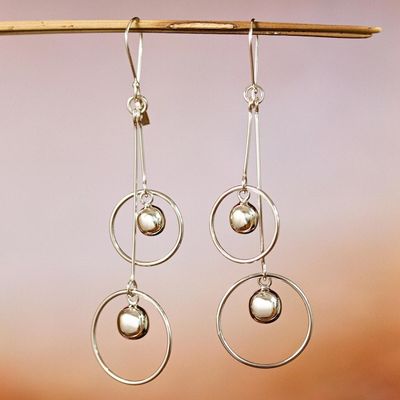 Alternate image for Sterling Silver Hoop Dangle Earrings by Mexican Artisans Satellite Spheres