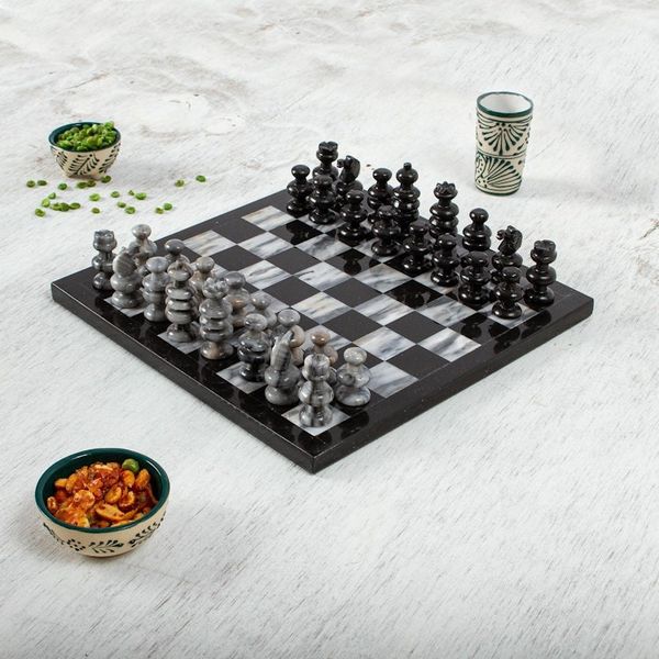 Alternate image for 11 Inch Hand Carved Marble Chess Set Mexico Sophisticate