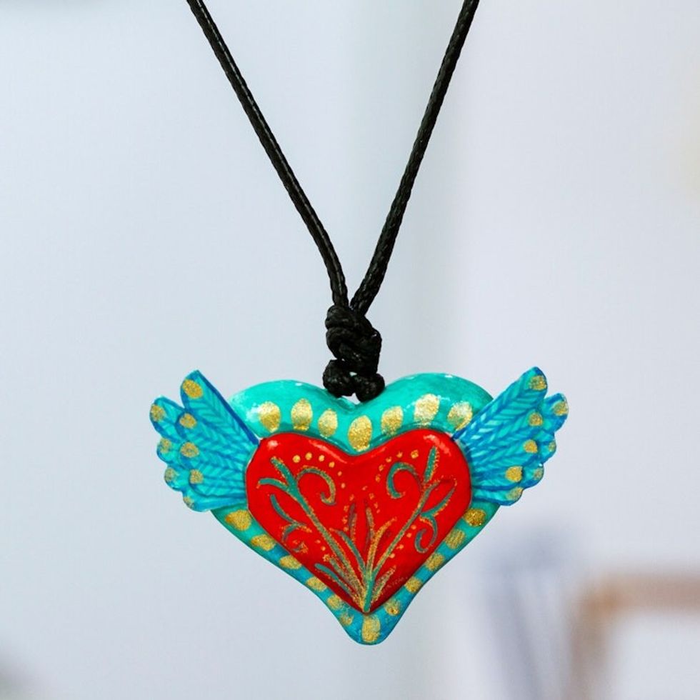 Folk Art Heart Pendant Necklace 'From the Heart'