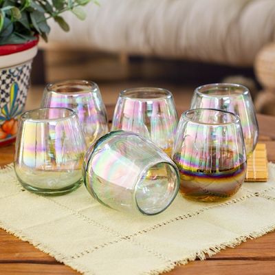 Alternate image for Set of 6 Clear Handblown Stemless Wine Glasses from Mexico Ethereal Freshness