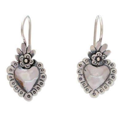 Alternate image for Handcrafted Sterling Drop Earrings Blooming Sacred Heart
