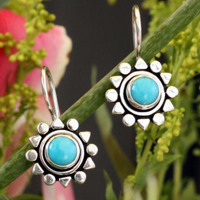 Alternate image for Fair Trade Sterling Silver Natural Turquoise Earrings Aztec Star