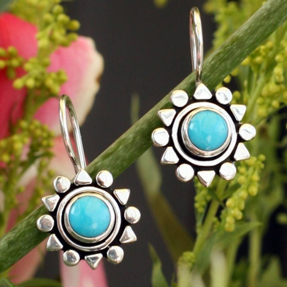 Fair Trade Sterling Silver Natural Turquoise Earrings 'Aztec Star'
