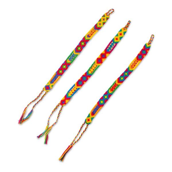 Alternate image for Colorful Handwoven Cotton Wristband Bracelets Set of 3 Colorful Concoction