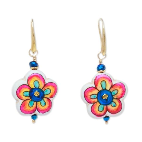 Alternate image for Gold-Accented Floral Howlite Dangle Earrings in Vibrant Hues Diversity Bloom