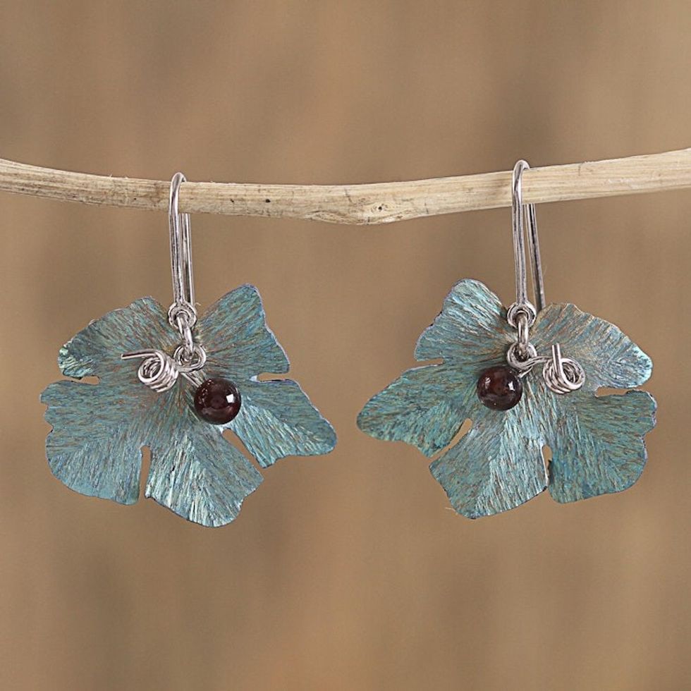 Leaf Motif Agate Dangle Earrings from Mexico 'Vine'