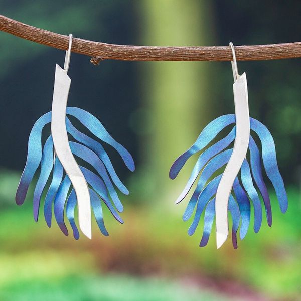 Alternate image for Handcrafted Titanium Drop Earrings in Green from Mexico Green Coral