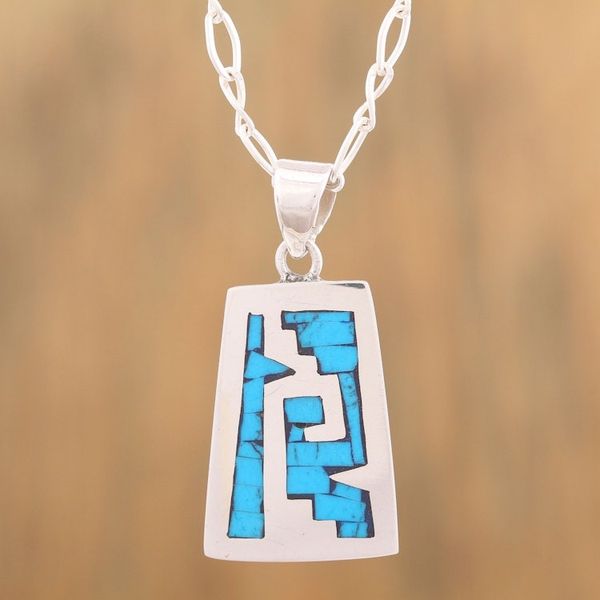 Alternate image for Pre-Hispanic Sterling Silver Pendant Necklace from Mexico Sky Blue Pyramid