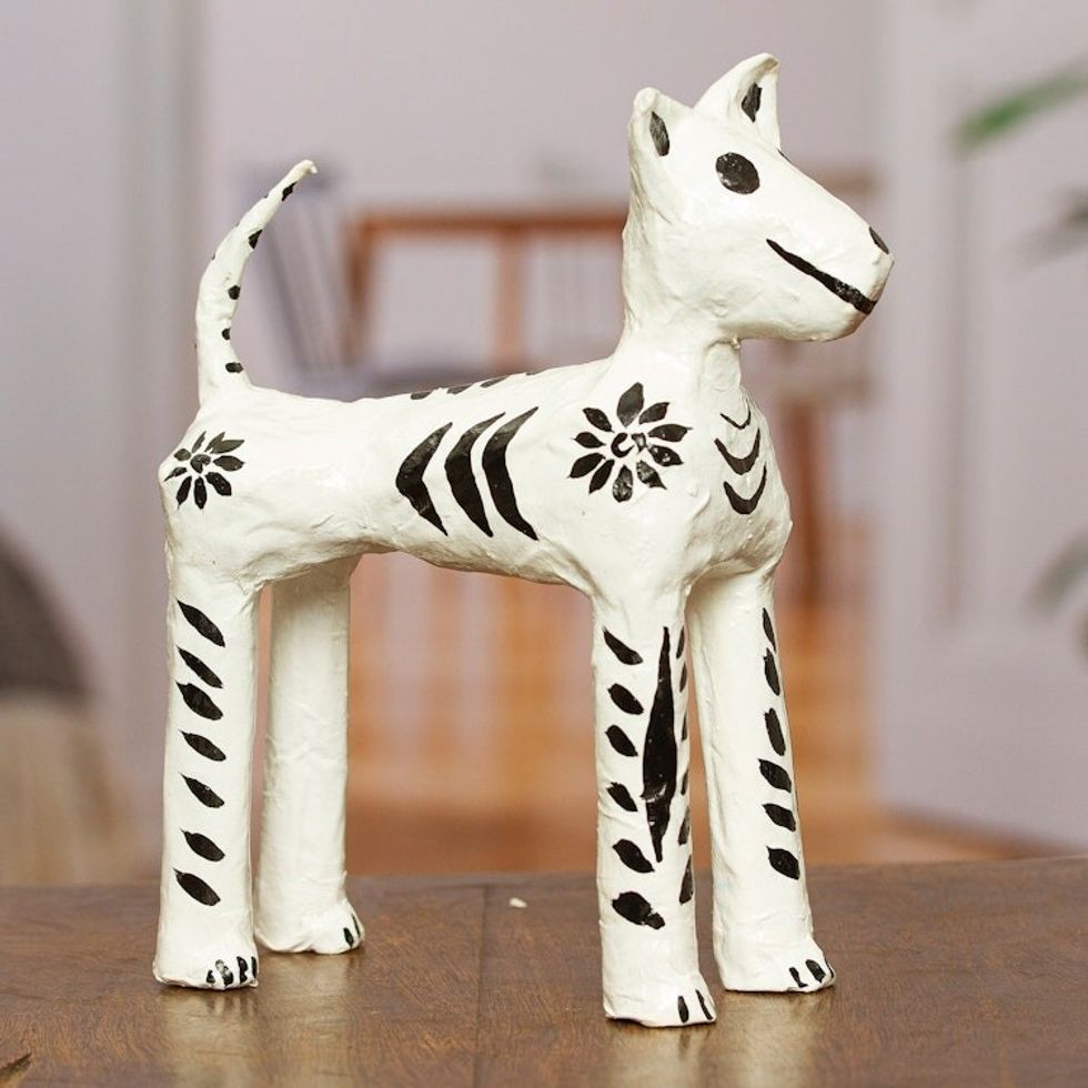 Handcrafted Papier Mache Dog Skeleton Figurine from Mexico 'Faithful in Death'