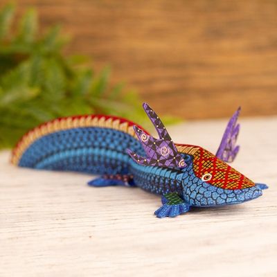 Alternate image for Handmade Copal Wood Axolotl Alebrije Sculpture from Mexico Blue Axolotl