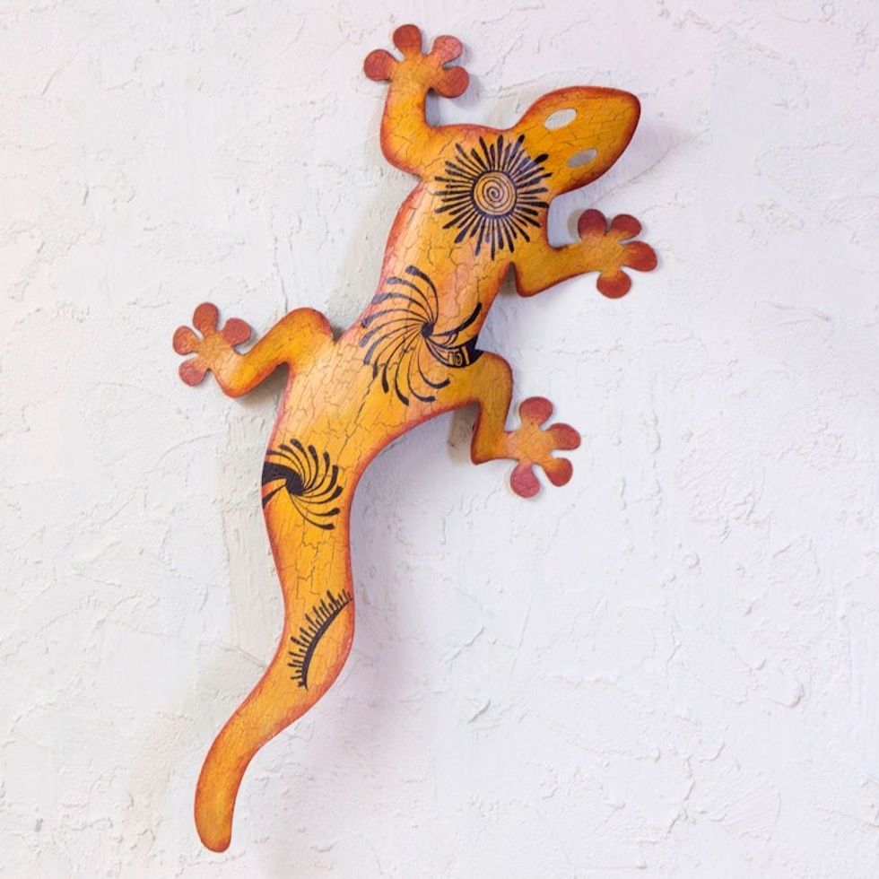 Unique Steel Orange Lizard Wall Art 'Cave Art Gecko'