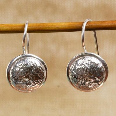 Alternate image for Abstract Crafted Taxco Sterling Silver Jewelry Earrings Crumpled Pendulums