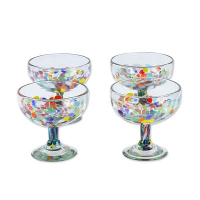 Alternate image for Set of 4 Colorful Handblown Cocktail Glasses from Mexico Chromatic Celebration