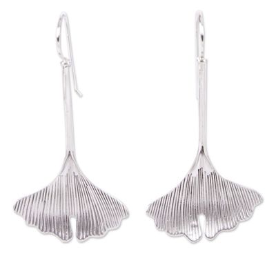 Alternate image for Handmade Taxco Sterling Silver Drop Earrings from Mexico Textured Leaves
